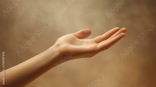 An outstretched hand reaching out from a hazy background