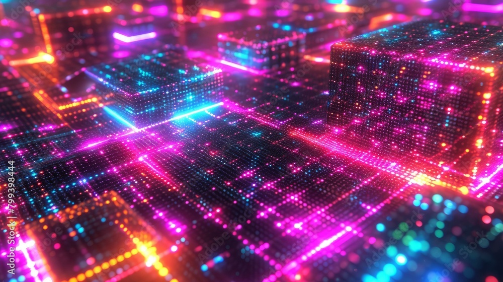Colorful Glowing Cubes in Cyberspace Colorful Glowing Cubes in Cyberspace