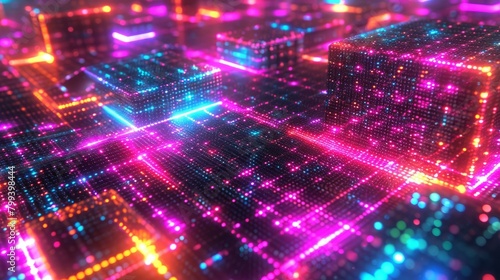 Colorful Glowing Cubes in Cyberspace