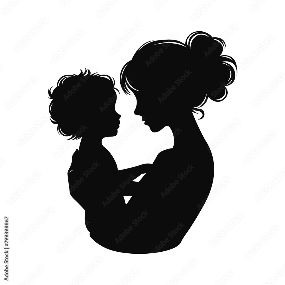 silhouette of a mother holding baby illustration happy mothers day specials, Cute Mom And son with heart Mother's day logo, illustration of  a woman holding a child mothers day special