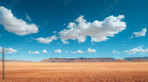 A vast desert landscape with mountains in the distance photo