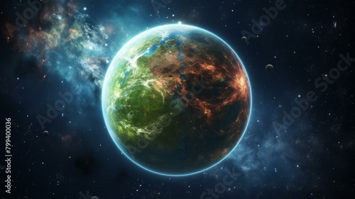 An illustration of a planet with a glowing atmosphere