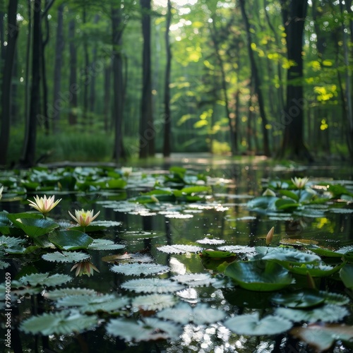 Tranquil Forest Pond with Water Lilies