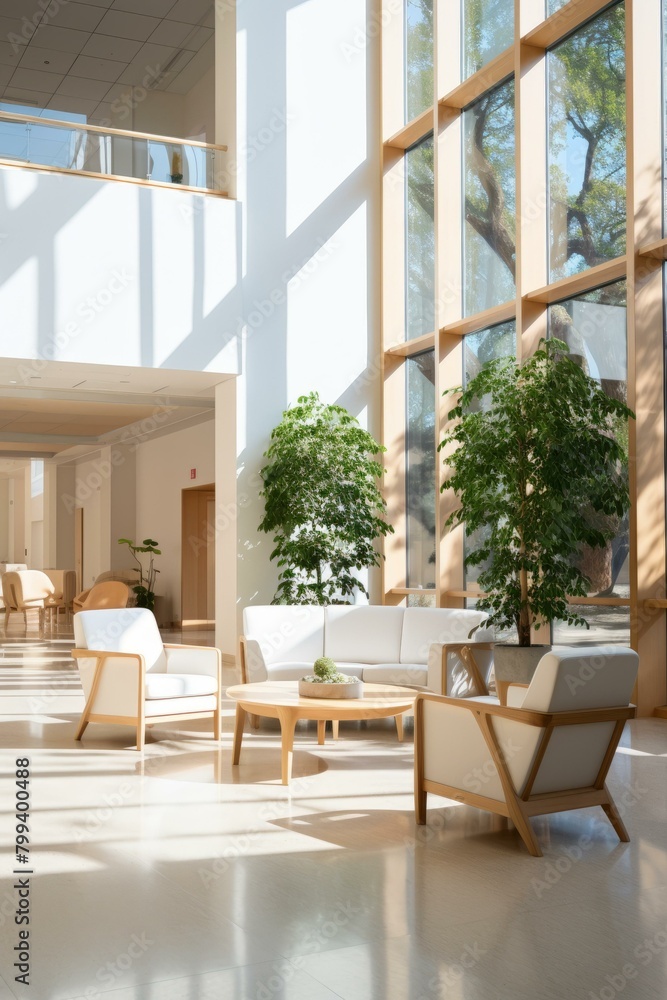 Elegant and Modern Lobby Interior With Large Windows