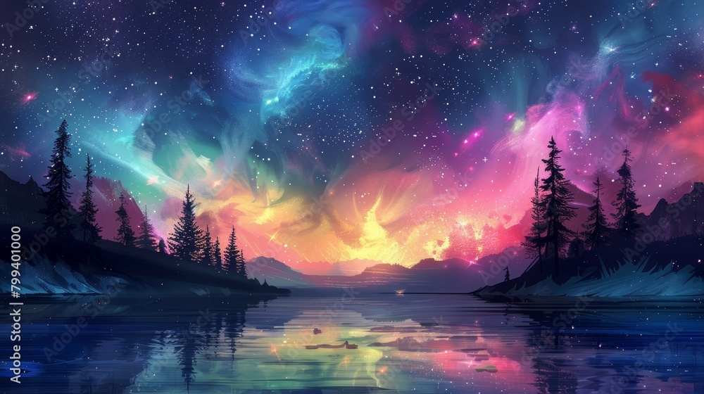 Dreamy Watercolor Northern Lights