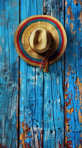 Sombrero on Blue Wood Mexican Theme