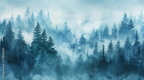 Watercolor Forest in Fog photo