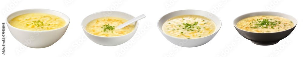 Collection of Egg Drop Soup isolated on transparent png background. Generative ai