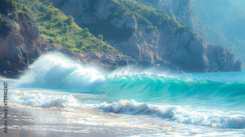 Big ocean waves in the mountains, beautiful landscape