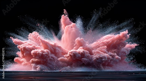  A black backdrop featuring a pink-white water burst, topped with a splash at the base photo
