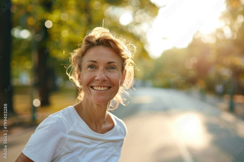 Joyful after a workout, outdoor setting Joyful after a workout, outdoor setting