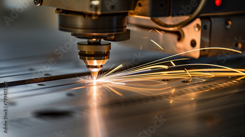 A CNC machine is cutting metal with sparks flying