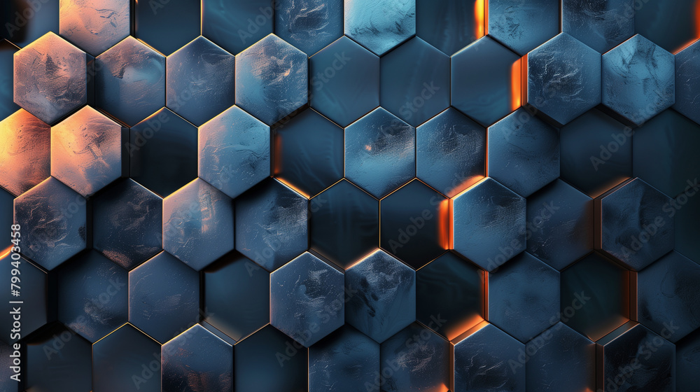 A blue abstract background with a pattern of hexagons, modern wallpaper A blue abstract background with a pattern of hexagons, modern wallpaper
