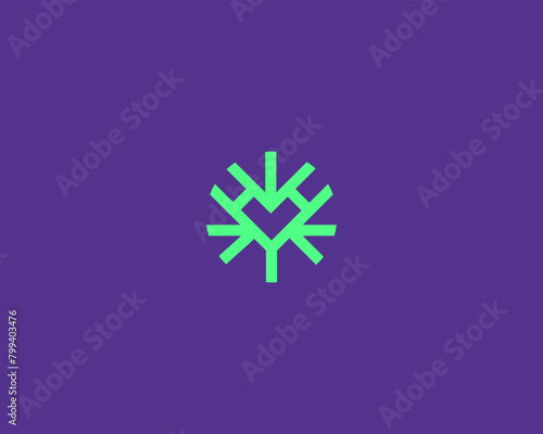 Abstract heart snowflake line logo design. Creative tree leaf minimalistic icon. Vector illustration.