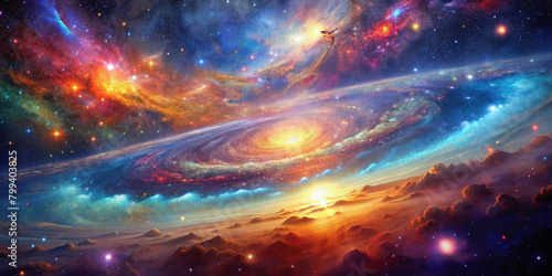 Illustration of universe black hole space cosmic background nebula and stars 