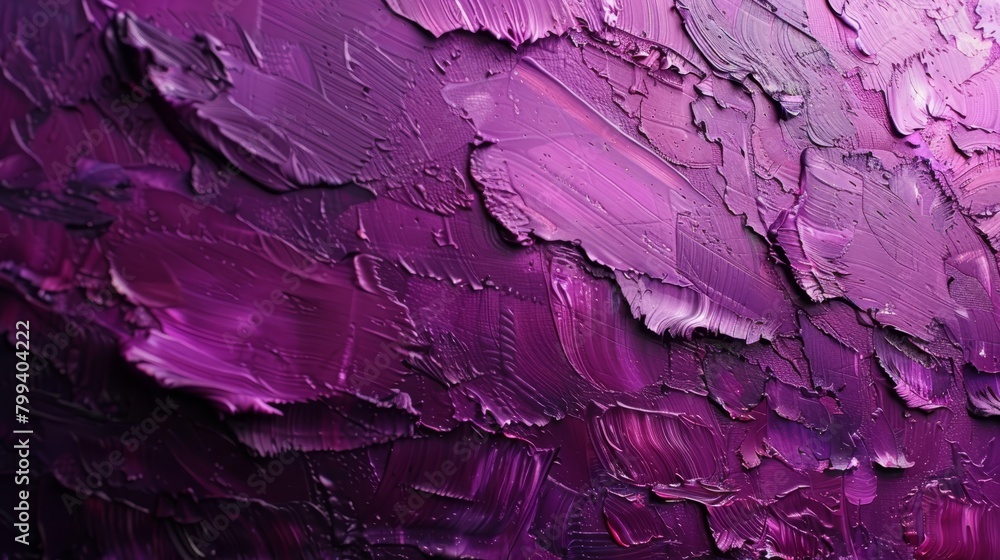 A detailed shot of a purple painting, displaying numerous paint smudges at its base A detailed shot of a purple painting, displaying numerous paint smudges at its base