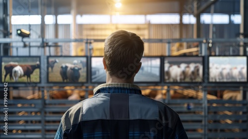 AIPowered Livestock Monitoring Technician Watches Over Herd Through Barn Camera System photo