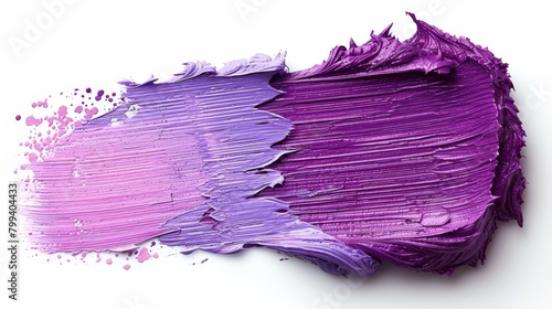  A tight shot of purple paint smudges against a pristine white surface, backed by an unblemished white background
