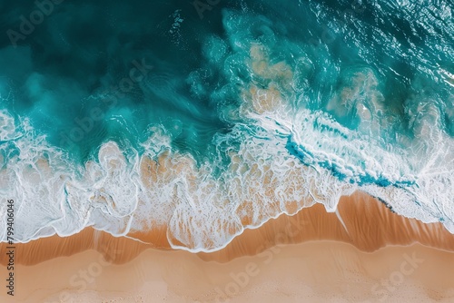 Beach and Ocean, Great for companies involved in nature conservation and marine ecology. The background can depict a clean beach with turquoise waves. Generative AI.
