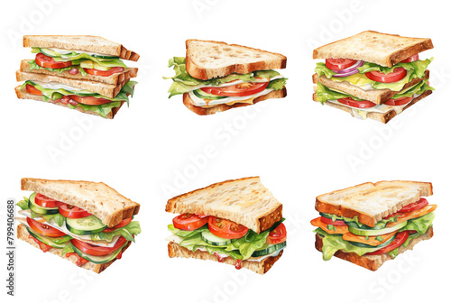 Watercolor Depiction of Delicious Sandwiches Perfect for Lunch