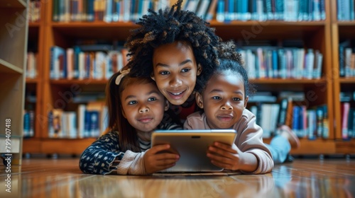 Two Girls and a Girl Looking at a Tablet