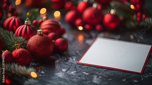 Christmas Ornament and Card on Table