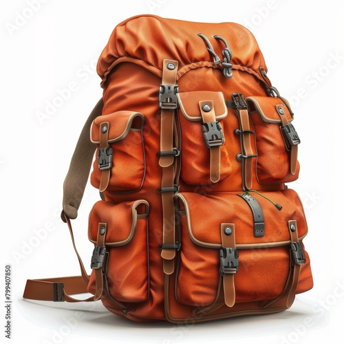 Large Orange Backpack on White Floor