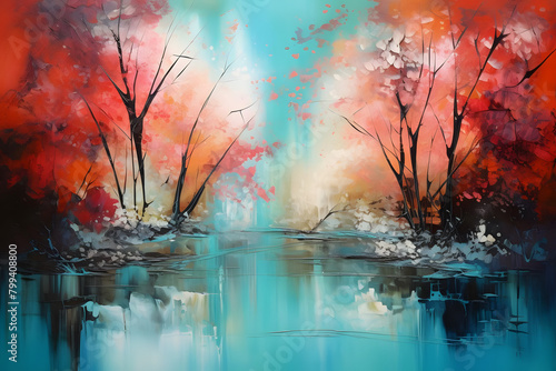 Serene Seclusion Haven, abstract landscape art, painting background, wallpaper, generative ai
