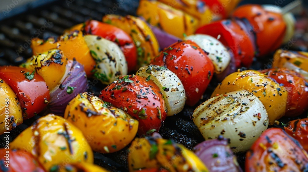 Various vegetables grilling outdoors