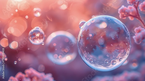 Soap Bubbles Floating in the Air on a Blue Background