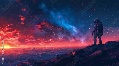 Man Standing on Top of a Mountain Under Colorful Sky