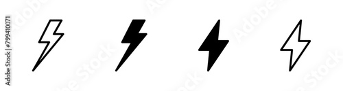 thunder bolt flash icon, flash lightning bolt icon - Electric power icon symbol - Power energy icon sign in filled, thin, line, outline and stroke style for apps and website