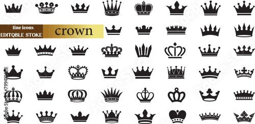 Crown icon set. Crown sign collection. 