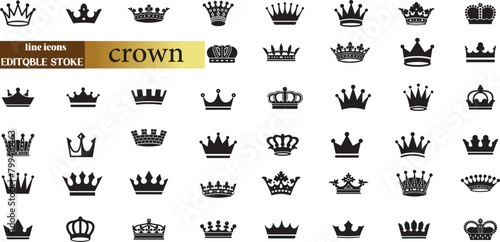 Crown icon set. Crown sign collection.	