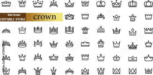 Crown icon set. Crown sign collection.	