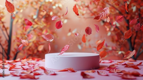Pink Box on Table Surrounded by Leaves