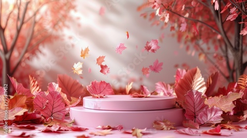 Pink Box on Table Surrounded by Leaves