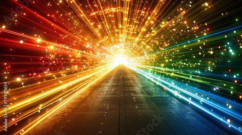  A person walks through a tunnel of lights situated in the middle of a street