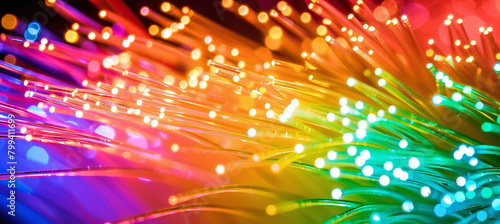 Dynamic fiber optic cables concept with vibrant colors. Abstract technology and communication