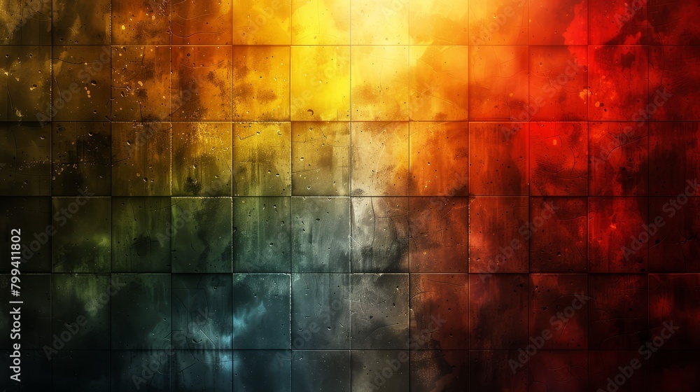   A multicolored brick wall featuring a grungy pattern in its bottom portion