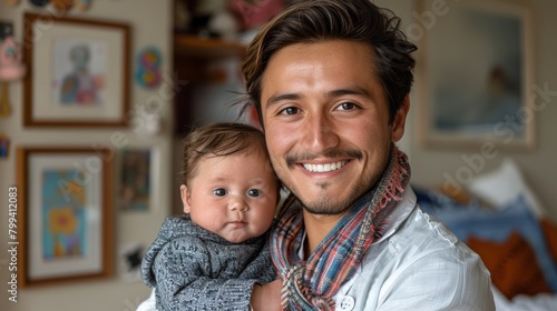 Man Holding Baby in Arms