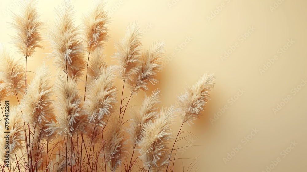 Naklejka premium A tight shot of dry grass bundles against a yellow wall background