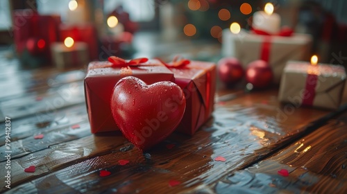 Two Wrapped Presents With Hearts on a Table