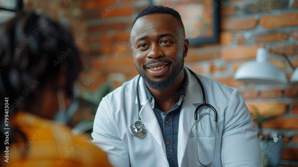 Man With Stethoscope Talking to Woman Man With Stethoscope Talking to Woman