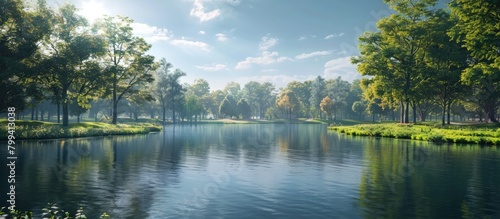 Tranquil D Rendering of a Lush Park Inviting Leisure and Relaxation