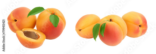 apricot fruit with half isolated on white background. Clipping path and full depth of field