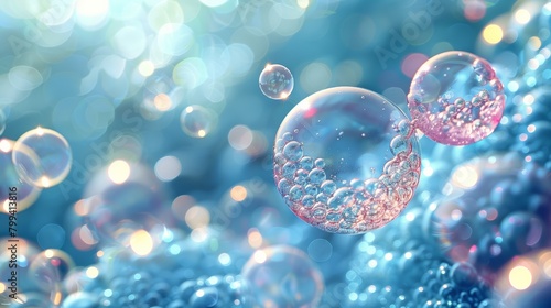 Soap Bubbles Floating in the Air on a Blue Background