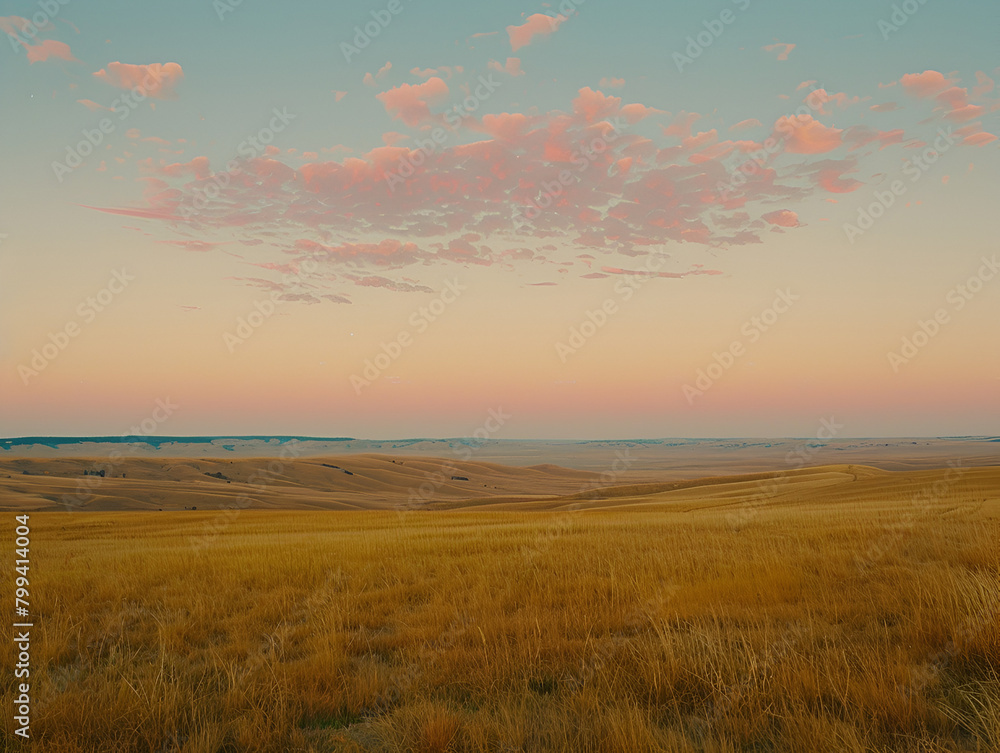 Serene Sunset Over Majestic Grassland: Tranquil Beauty Captured