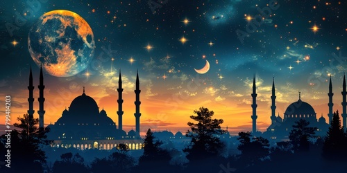 Enchanted Night: Full Moon Illuminates Starlit Sky