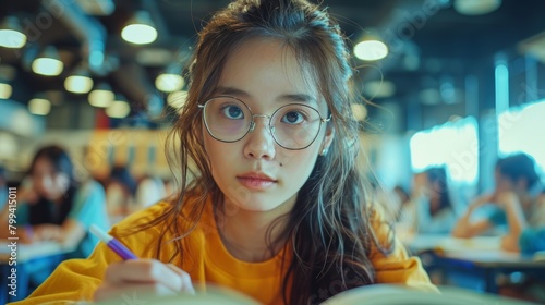 Young Girl Writing in Book